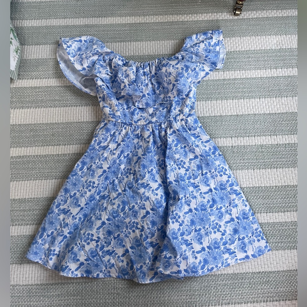 Altar'd State Blue and White Ruffled Off-the-Shoulder Sundress